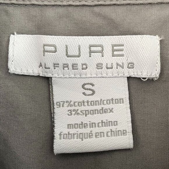 Pure Alfred Sung Sleeveless Button Down Pleat Detailed Cotton Blouse Grey Sz S - Picture 8 of 10